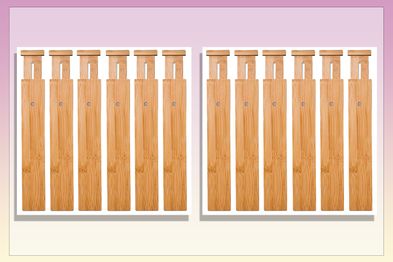 9PR: 6 Pack Drawer Dividers, Spring Loaded Expandable Bamboo Drawer Dividers, Adjustable Drawer Separators Perfect for Kitchen, Bedroom, Bathroom, Dresser, Office 41-46cm