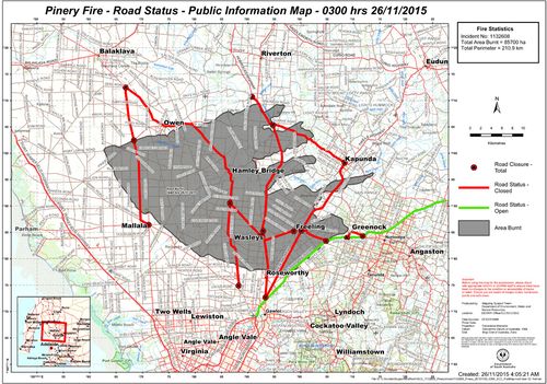 The latest CFS map of the South Australia's bushfires. (Supplied)