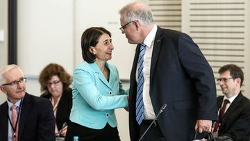 Prime Minister Scott Morrison greets NSW Premier Gladys Berejiklian ahead of a Council of Australian Governments meeting held at Bankwest Stadium in Parramatta, Sydney in March. 