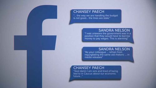 Private Facebook messages, written by two NT backbenchers, criticised the cabinet's economic management and constant political spin.