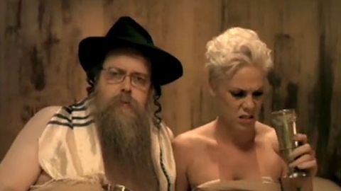 Pink and a rabbi in Raise Your Glass
