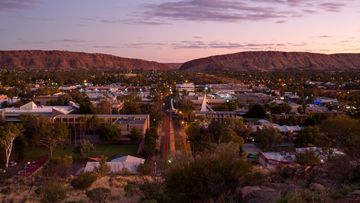 View from Anzac Hill down Hartley St on a fine winter&#x27;s evening in Alice Springs, Northern Territory, Australia