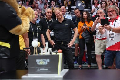 DUESSELDORF, GERMANY - SEPTEMBER 15: Prince Harry, Duke of Sussex is presented with a Invitus Games themed cake for his 39th birthday during the sitting volleyball finals at the Merkur Spiel-Arena during day six of the Invictus Games Düsseldorf 2023 on September 15, 2023 in Duesseldorf, Germany. Prince Harry celebrates his 39th birthday today. (Photo by Chris Jackson/Getty Images for the Invictus Games Foundation)
