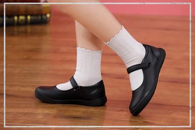 9PR: Hawkwell Girl's Mary Jane Flats Lightweight School Uniform Shoes
