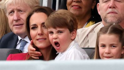 Catherine, Duchess of Cambridge and Prince Louis of Cambridge attend the Platinum Pageant on June 05, 2022 in London, England.  