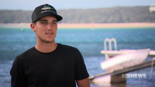 Jai Kiggins filmed the daring exploit with the help of brother Kurt while they were swimming at Wattamolla Beach in the Royal National Park.