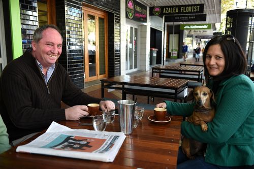 Joyce and his now estranged wife Natalie enjoy a coffee after his election win in 2016. (AAP)