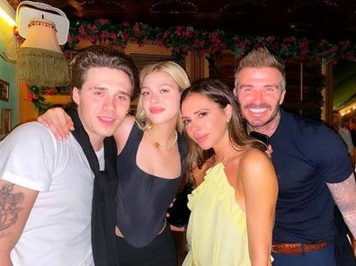 Brooklyn Beckham, Nicola Peltz, Victoria Beckham and David Beckham.