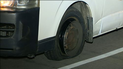 The maxi-taxi was found with a flat tyre. 