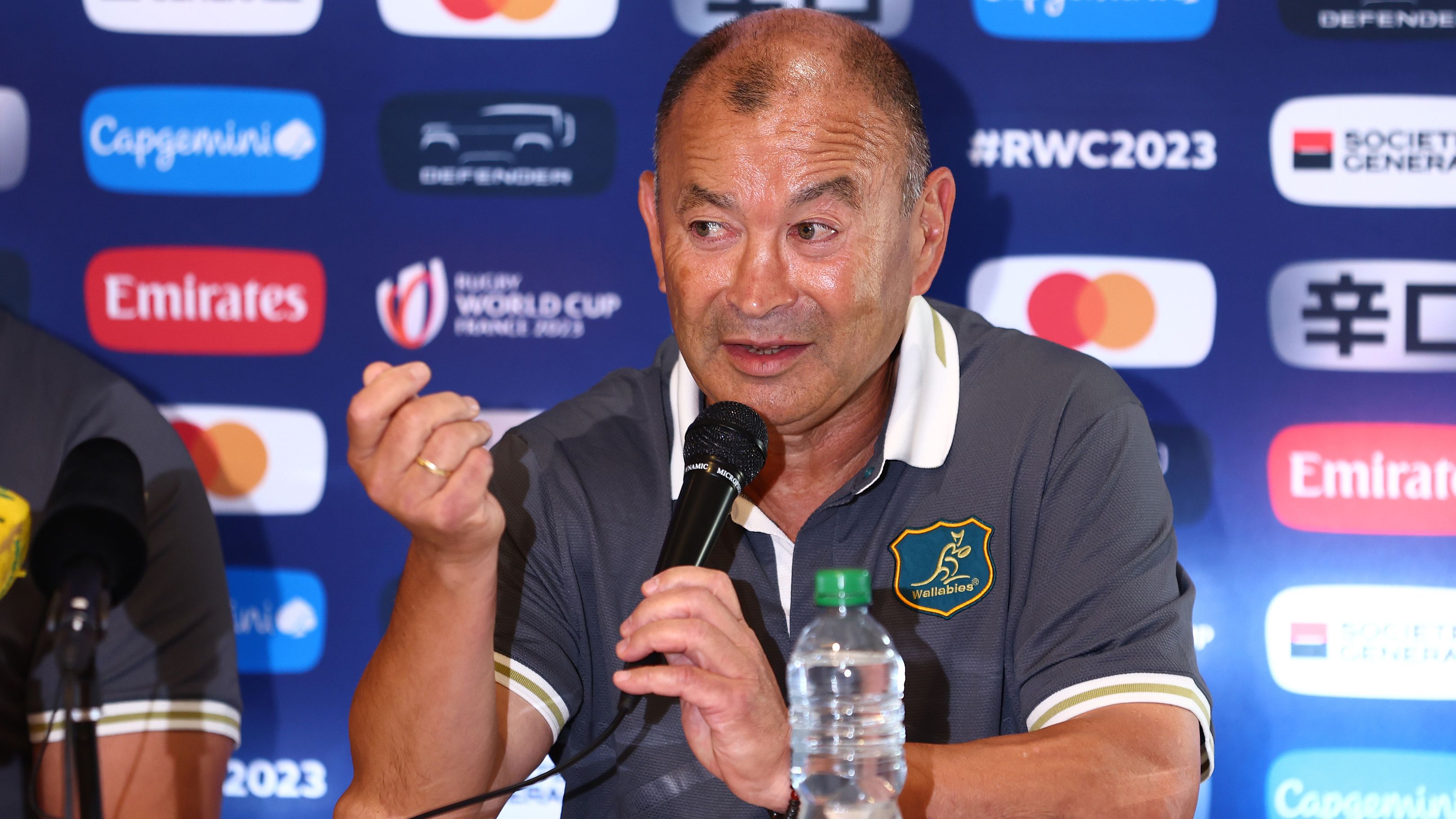 Eddie Jones speaks to the media during a press conference.
