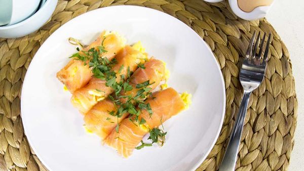 Scrambled egg, mayo and salmon rolls recipe by Australian Eggs