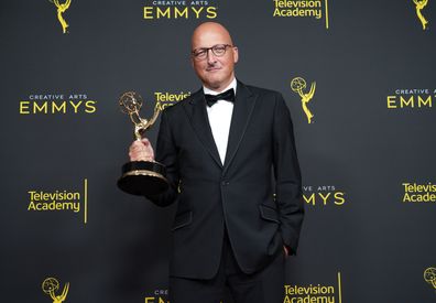 Director Dan Reed poses in the press room with the award for outstanding documentary or nonfiction special for Leaving Neverland' during the 2019 Creative Arts Emmy Awards on September 14, 2019 in Los Angeles, California. (Photo by JC Olivera/WireImage)