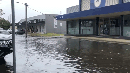 This car park in Ballina in northern NSW has been flooded by a king tide as unpredictable weather continues along the east coast.