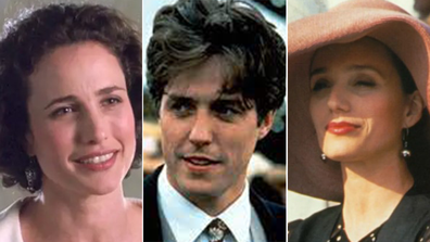 Andie MacDowell, Hugh Grant and Kristin Scott Thomas in Four Weddings and a Funeral.