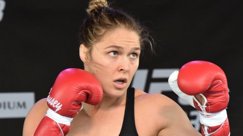Rousey trained in Federation Square ahead of her Saturday fight. (AAP)