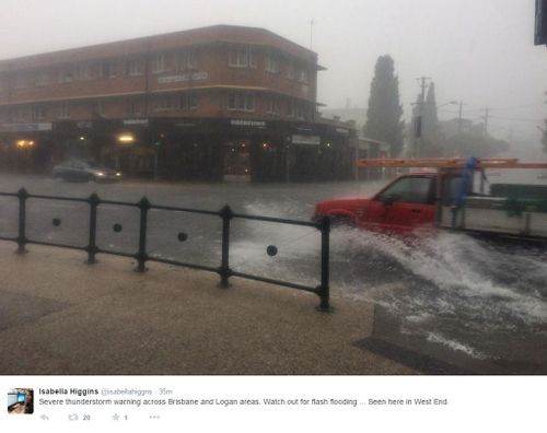 Flash flooding was reported around the Brisbane area from today's storm. (supplied)