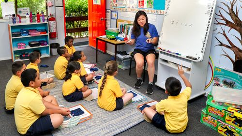 A teacher at a NSW school conducts a lesson in the classroom.
