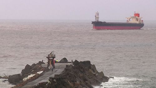 First partly wind-powered bulk carrier travels to Newcastle.