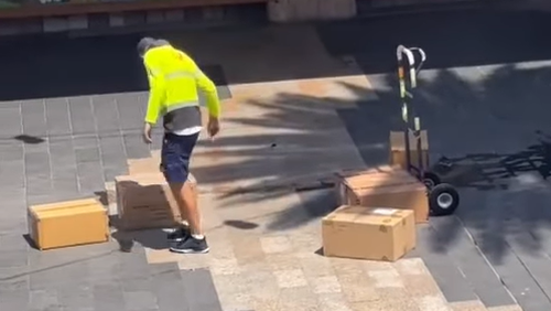 A﻿n Australia Post employee has come under fire after he was filmed hurling delivery boxes outside a retail store. 