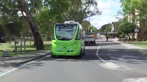 The electric-powered bus boasts 10 sensors and can carry 14 people at a time. (9NEWS)