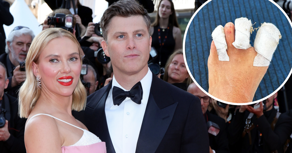 Colin Jost visits the Olympic medical tent after injuring his foot while covering the surfing event