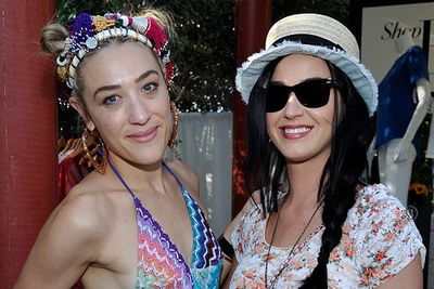 DJ Mia Moretti and Katy Perry attend Harper's BAZAAR's Coachella Poolside Fete at the Parker Palm Springs.