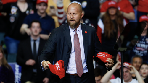 rad Parscale, manager of President Donald Trumps reelection campaign, throws Make America Great Again hats to the audience before a rally in Grand Rapids, Mich., Thursday, March 28, 2019. (AP Photo/Paul Sancya)