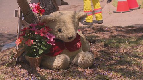 Teddy bear at crash site in Ashcroft, Sydney.