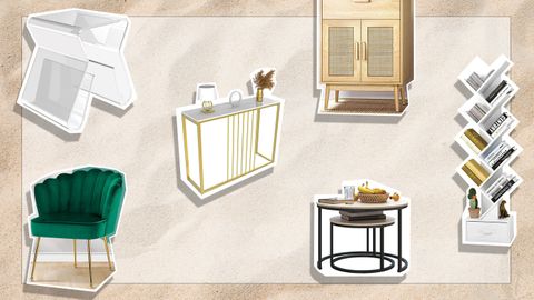 9PR: Furniture items on sand coloured background.