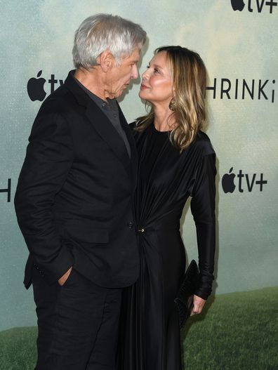 Harrison Ford and Calista Flockhart arrives at the World Premiere Of Apple TV+ "Shrinking" Season 2 at Pacific Design Center on October 08, 2024 in West Hollywood, California. 