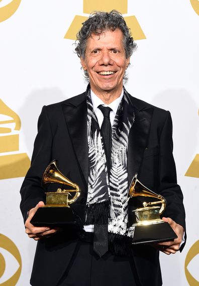 Chick Corea poses in the press room during The 57th Annual GRAMMY Awards at the STAPLES Center on February 8, 2015 in Los Angeles, California.