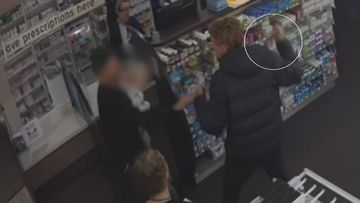 Father allegedly kicked by knife-wielding man in Victoria pharmacy