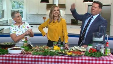 Jane de Graaff, Ali Langdon and Karl Stefanovic go head-to-head on salads 