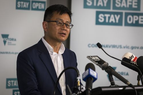 Former Victorian deputy chief health officer Professor Allen Cheng speaks to the media. 