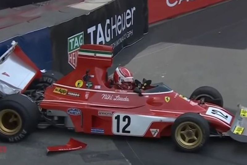 Charles Leclerc crashes an ex-Niki Lauda Ferrari at the Monaco Historic Grand Prix.