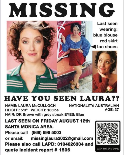 ऑनलाइन डेट पर जाने के बाद एक ऑस्ट्रेलियाई अभिनेत्री लॉस एंजिल्स में लापता हो गई है। 37 वर्षीय लौरा मैककुलोच को आखिरी बार शुक्रवार को सांता मोनिका क्षेत्र के एक रेस्तरां में देखा गया था।