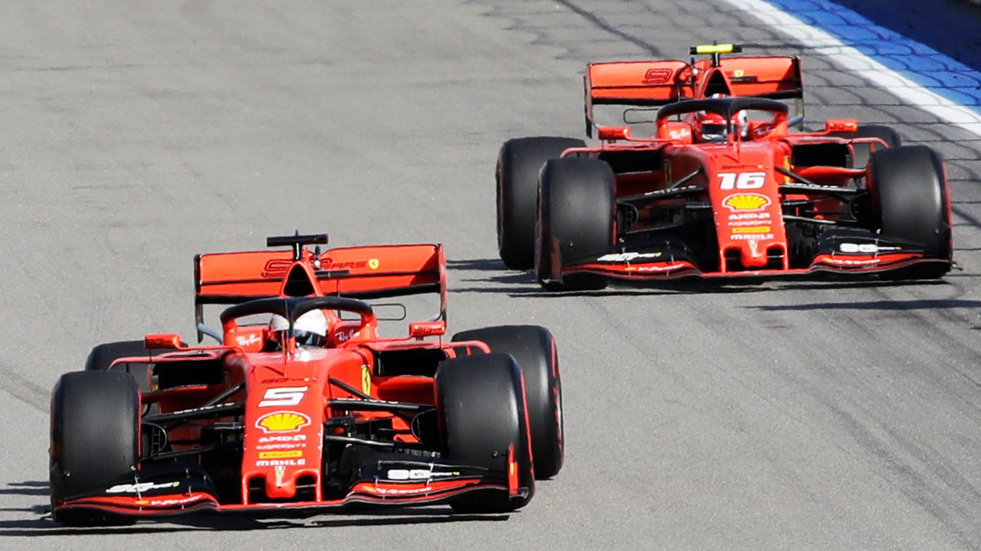 Sebastian Vettel leads Ferrari teammate Charles Leclerc during the Russian Grand Prix.