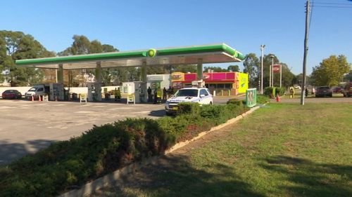 Car smashed into BP service station in Syndey's west this morning.  (9NEWS)