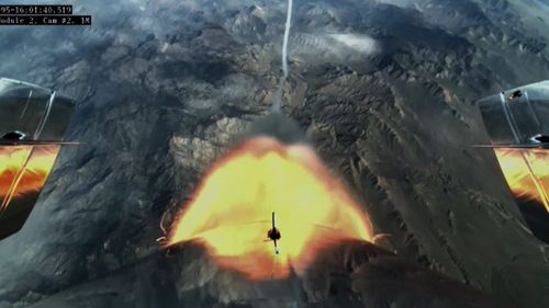The spaceship climbed steeply and went supersonic during the 30-second rocket burn. (Virgin Galactic / Youtube)