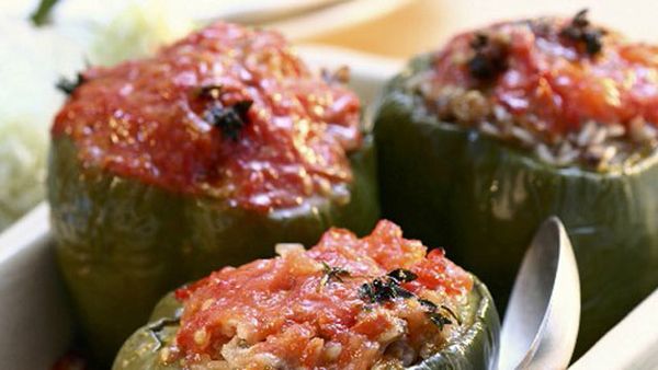 Stuffed peppers with rice and tomatoes