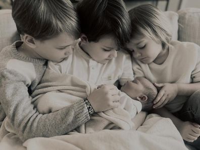 Princess Ines of Sweden with her brothers Prince Gabriel, Prince Alexander and Prince Julian in a photo shared by Princess Sofia and Prince Carl Philip on February 12, following the baby's birth on February 7 2025.