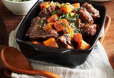 Middle Eastern oxtail stew with pumpkin, spices & thyme gremolata