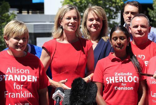 Labor Leader Rebecca White (second from left) campaigns after it was announced that the Tasmanian election would be held on March 3. (AAP) 
