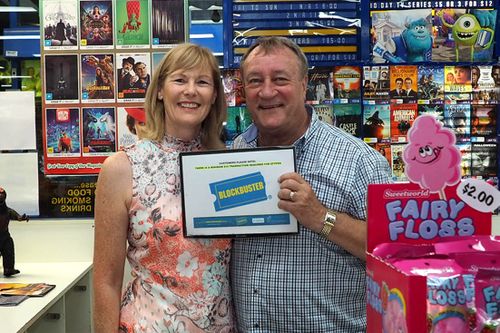 Lyn and John Borszeky are closing the last Blockbuster store in Australia. The store in the Perth suburb of Morley will cease trading at the end of this month.(Lyn Borszeky) 