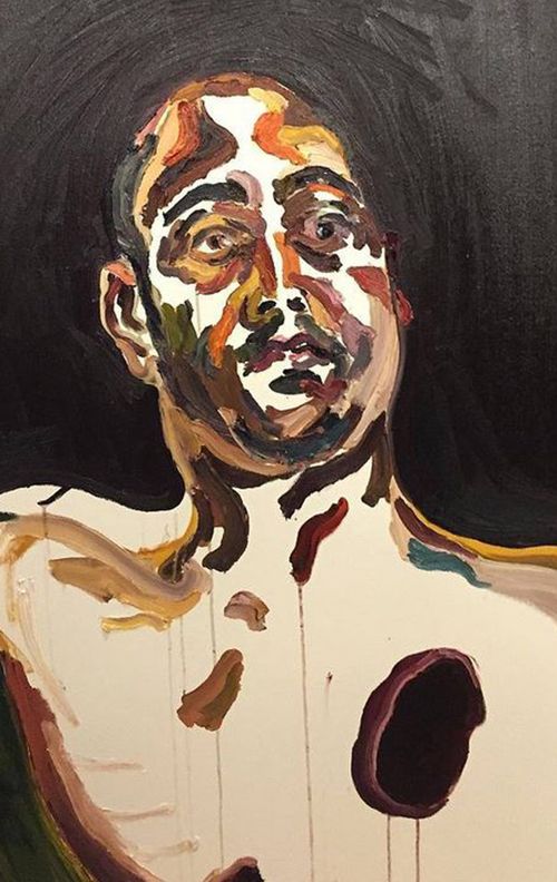 Sukumaran’s lawyer has taken a more disturbing self-portrait from his cell, depicting the artist shot through the heart. (Supplied)