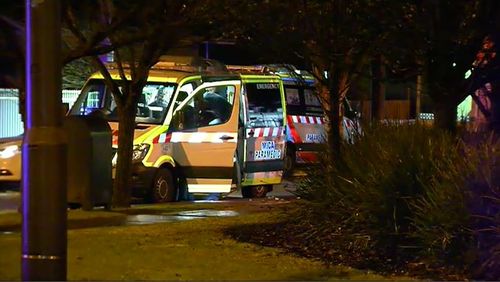 The victim was treated at the scene of the Doveton store but died before he could be taken to hospital. Picture: 9NEWS.