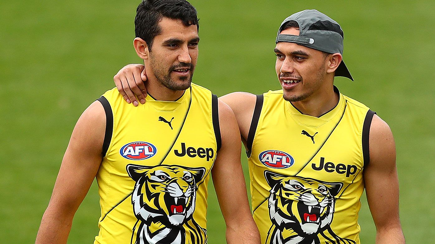 Marlion Pickett of the Tigers (L) and Sydney Stack at training