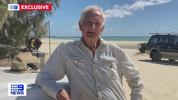 A retiree has been forced to wade into the water to dodge a pack of dingoes on the Queensland island of K&#x27;gari, formerly known as Fraser Island.Fisherman David Prain, 74, was forced into waist-deep water amid a stand-off with four of the animals.