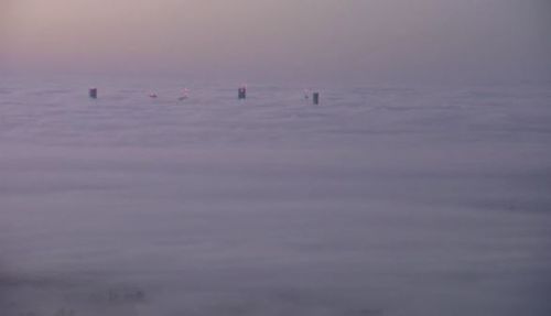 A thick layer of fog has swalled up Brisbane this morning. Picture: 9NEWS