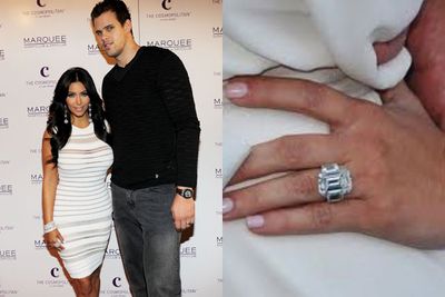So we cheated a little with this one... although Kim married ex-hubby Damon Thomas first, there's absolutely no evidence of the ring! <br/><br/>Not that it matters considering second hubby Kris Humphries spent $2million on her customised Lorraine Schwartz sparkler...before the split 72-days later. <br/>